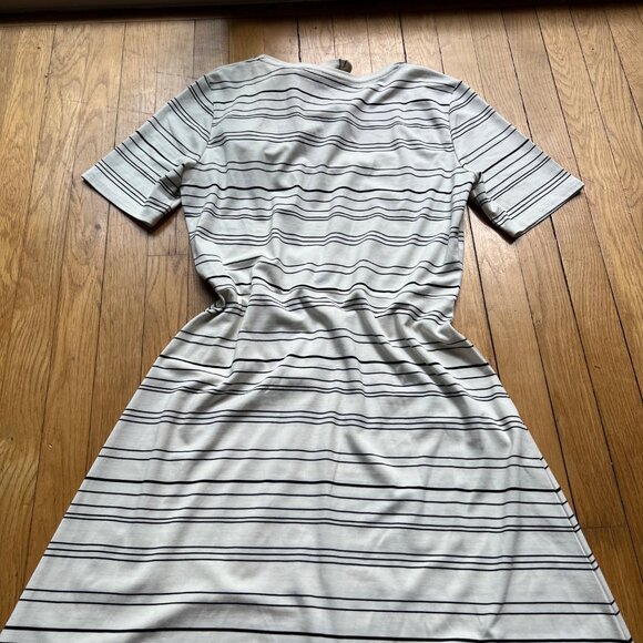 Club Monaco Size M Black White Egret Striped Square Neck Asymmetrical Midi Dress - Picture 16 of 16